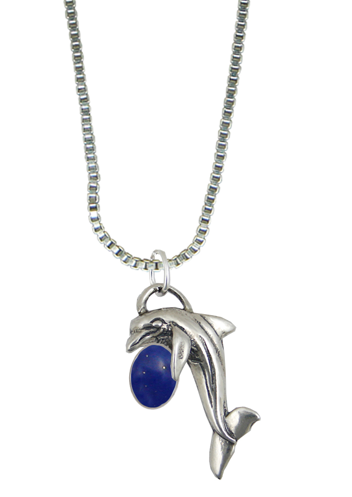 Sterling Silver Little Dolphin Pendant With Lapis Lazuli